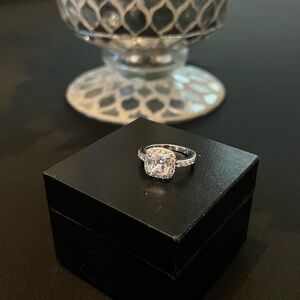 Cubic Zirconia Square Halo Ring in Sterling Silver